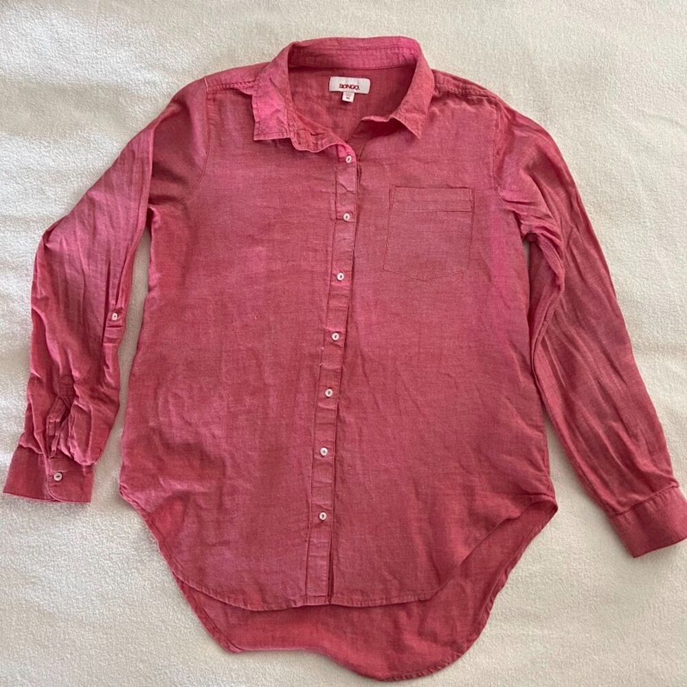 Women's Bongo Button Down Shirt Cotton Pink-Red, Size M
